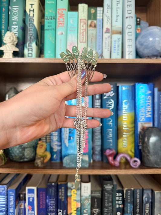 Silver + Green Aventurine Crystal Hair Chains