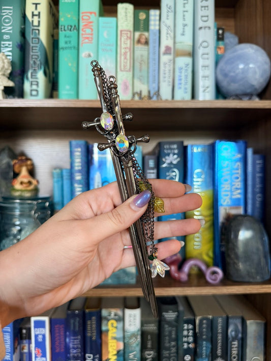 Black + Iridescent Fairy Garden Double Hair Swords