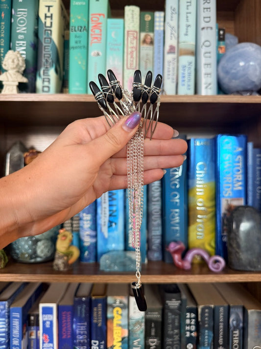 Silver + Onyx Crystal Hair Chains