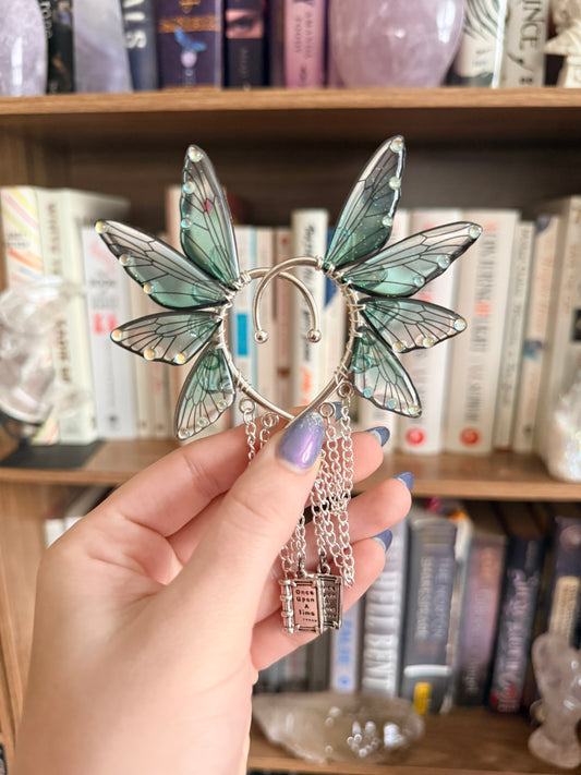 Silver + Teal Book Fairy Wing Ear Cuffs