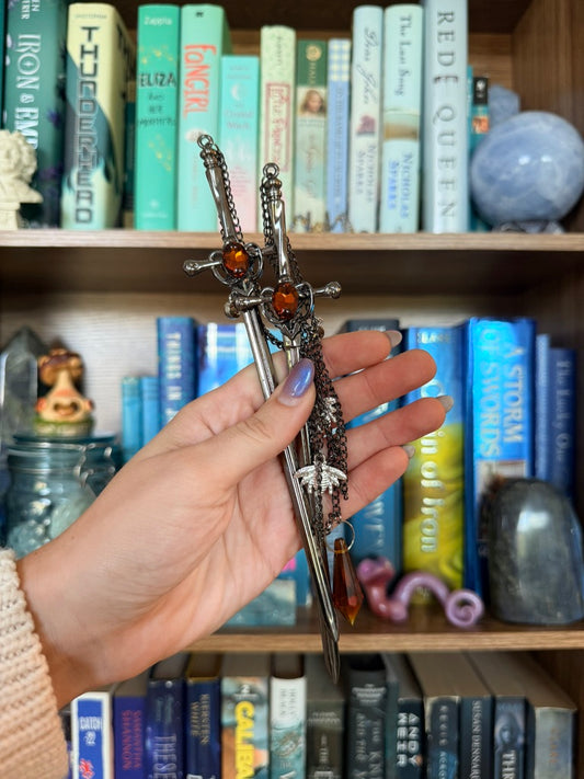 Black + Topaz Bees A-Buzz Double Hair Swords