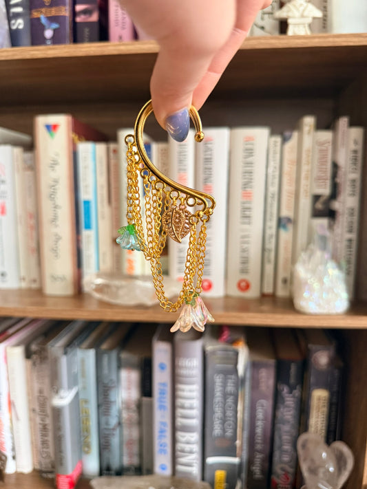 Gold Pink Flower Simple Ear Cuffs