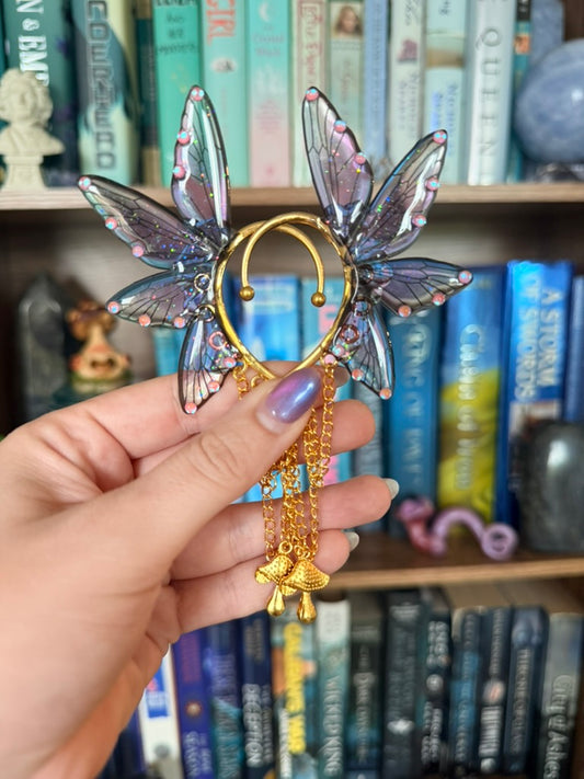 Gold + Purple Mushroom Fairy Wing Ear Cuffs