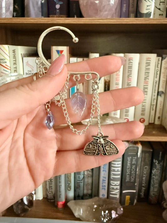 Silver + Blue Luna Moth Ear Cuffs