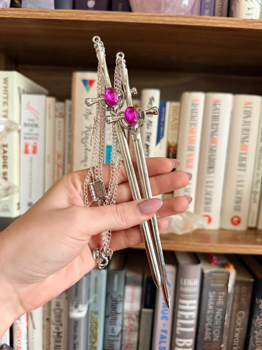Silver + Purple Romantasy Double Hair Swords