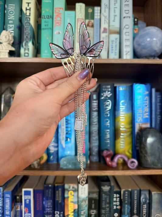 Silver + Purple Bookwyrm Fairy Wing Hair Chains