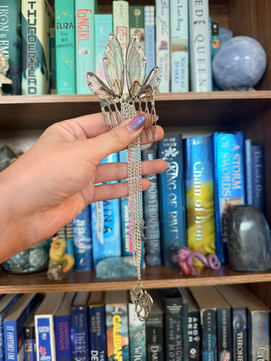 Silver + Brown Moon Dragon Fairy Wing Hair Chains