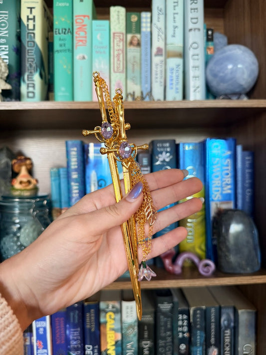Gold + Lavender Fairy Garden Double Hair Swords