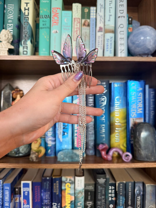 Silver + Purple Moon + Stars Fairy Wing Hair Chains