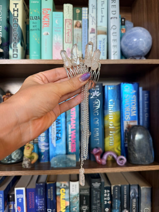 Silver + Pink Quartz Crystal Hair Chains