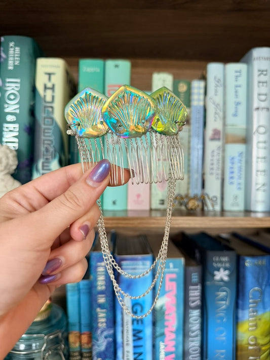 Silver + Green Mermaid Scale Hair Comb
