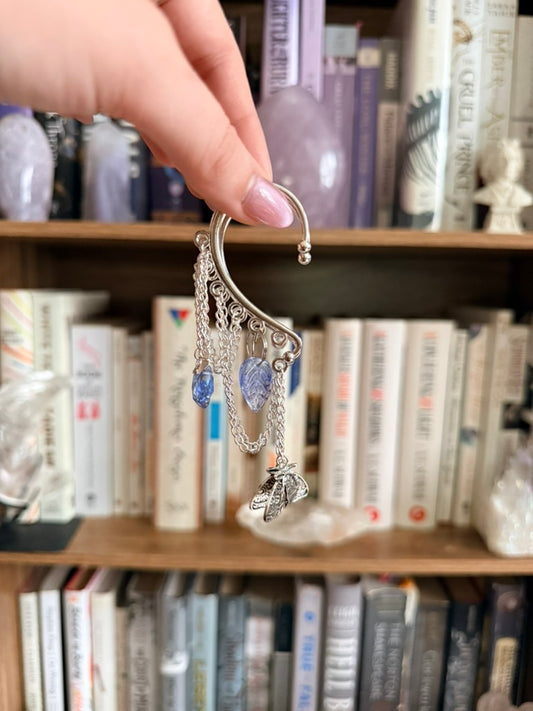 Silver + Blue Luna Moth Ear Cuffs