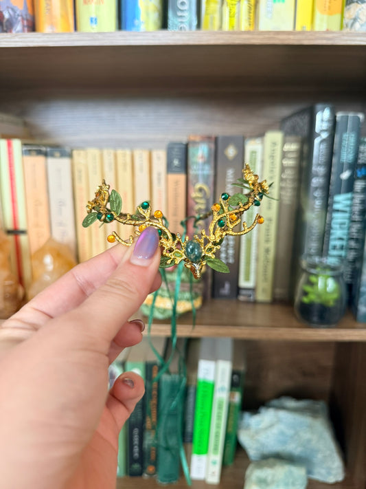 Gold + Green Moss Agate Stag Circlet