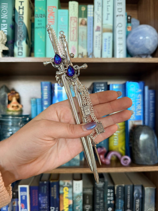Silver + Sunset Bookwyrm Double Hair Swords