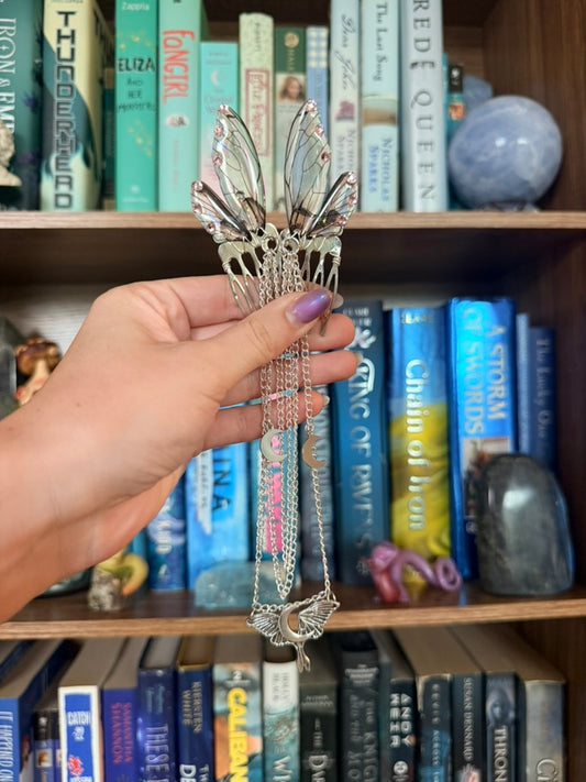 Silver + Brown Luna Moth Fairy Wing Hair Chains