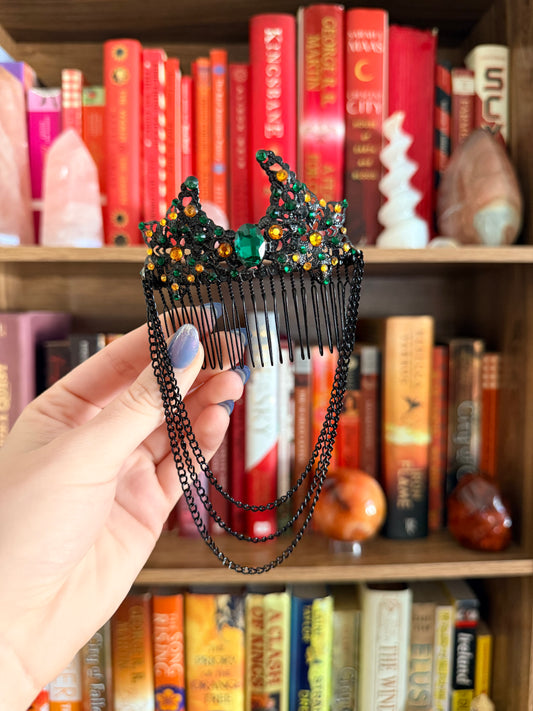 Black + Green Moon Hair Comb