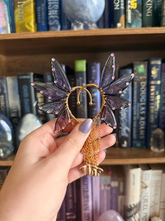 Gold + Purple Bee Fairy Wing Ear Cuffs