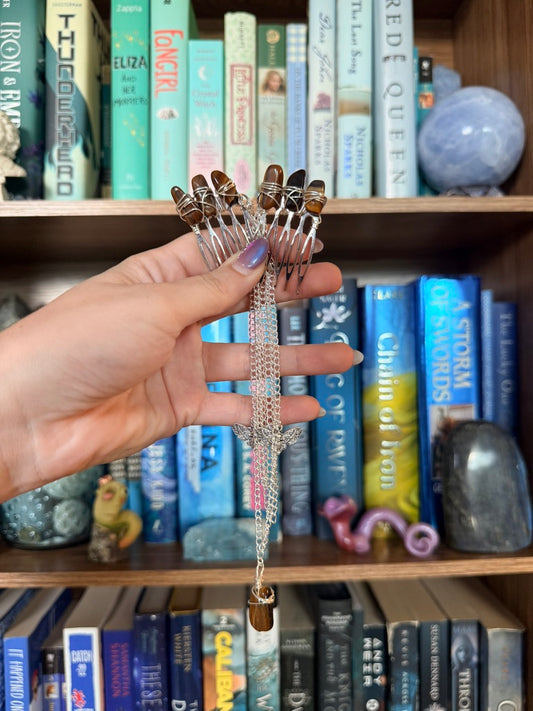 Silver + Tigers Eye Crystal Hair Chains