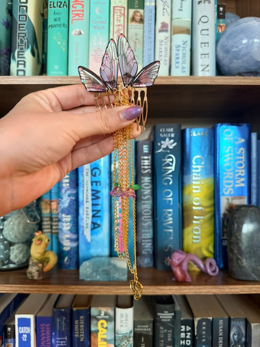 Gold + Purple Flower Dragon Fairy Wing Hair Chains