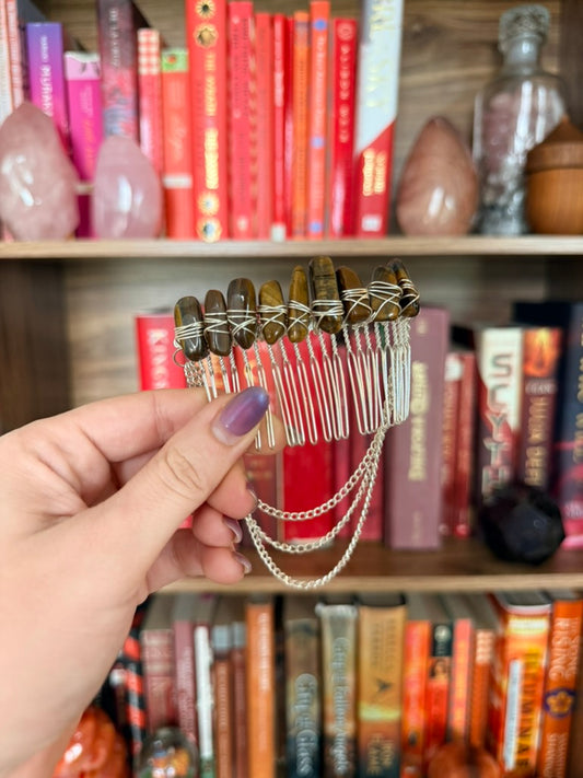 Silver + Tigers Eye Crystal Hair Comb
