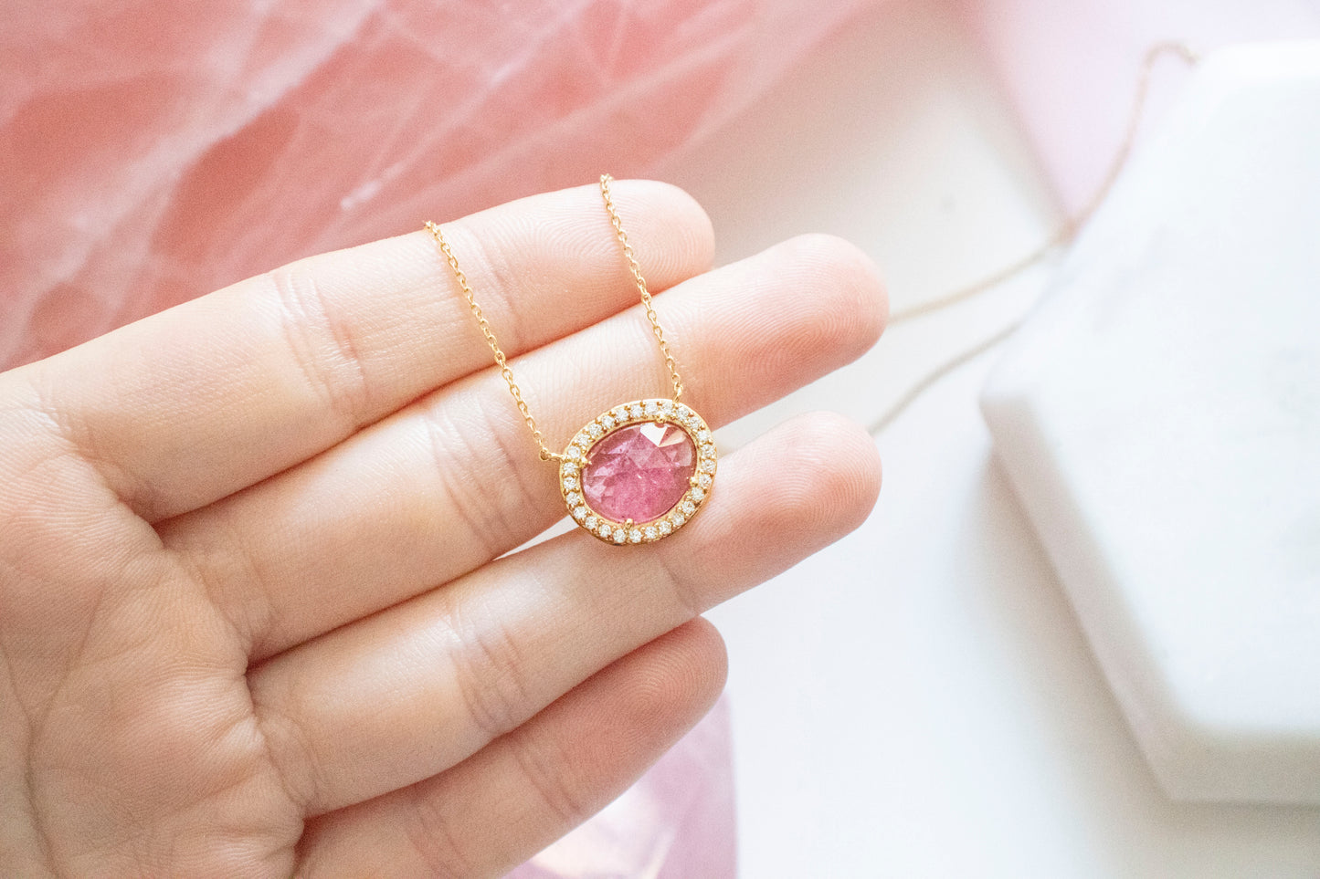 Azizi Pink Tourmaline Pendant (14k Gold Fill)