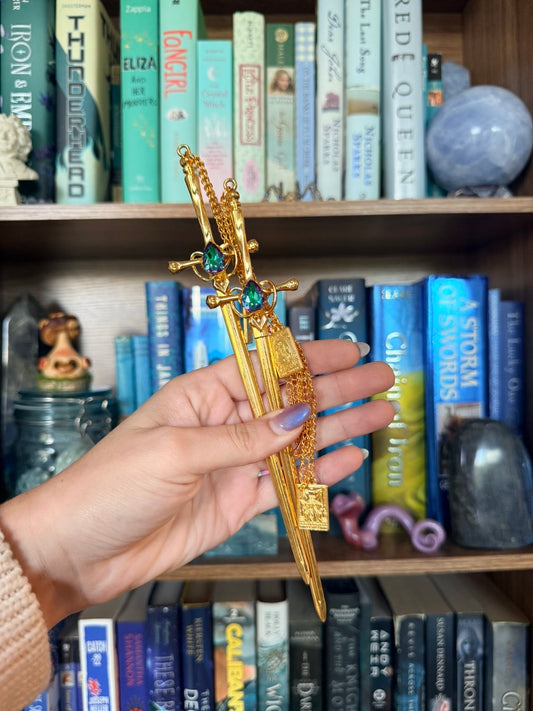 Gold + Green/Purple Tarot Reading Double Hair Swords