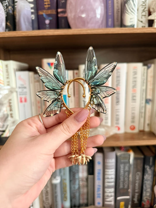 Gold + Teal Bee Fairy Wing Ear Cuffs