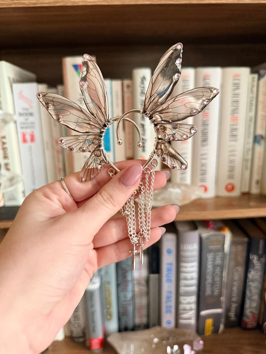 Silver + Brown Dagger Fairy Wing Ear Cuffs
