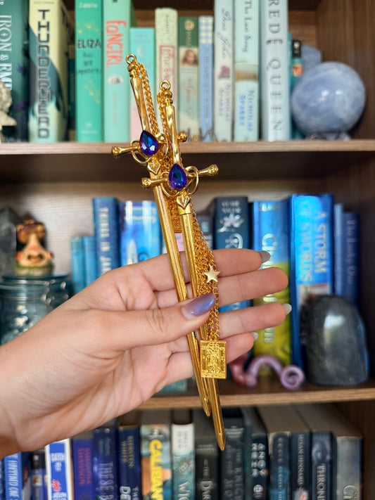 Gold + Sunset/Purple Tarot Reading Double Hair Swords