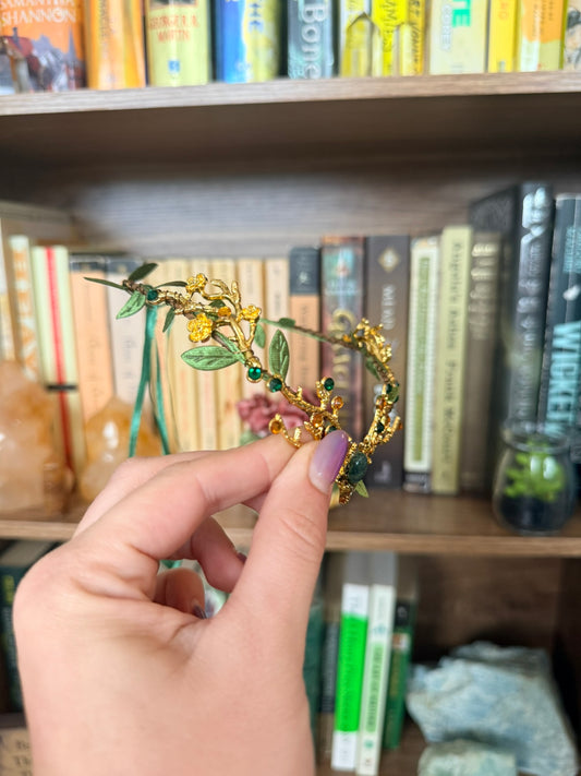 Gold + Green Moss Agate Stag Circlet
