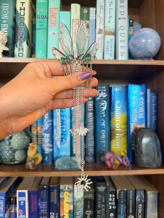 Silver + Green Bee Fairy Wing Hair Chains