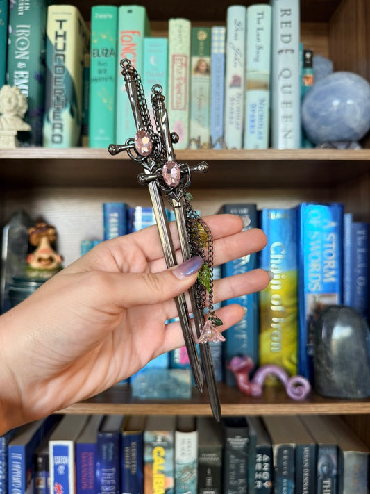 Black + Pink Fairy Garden Double Hair Swords