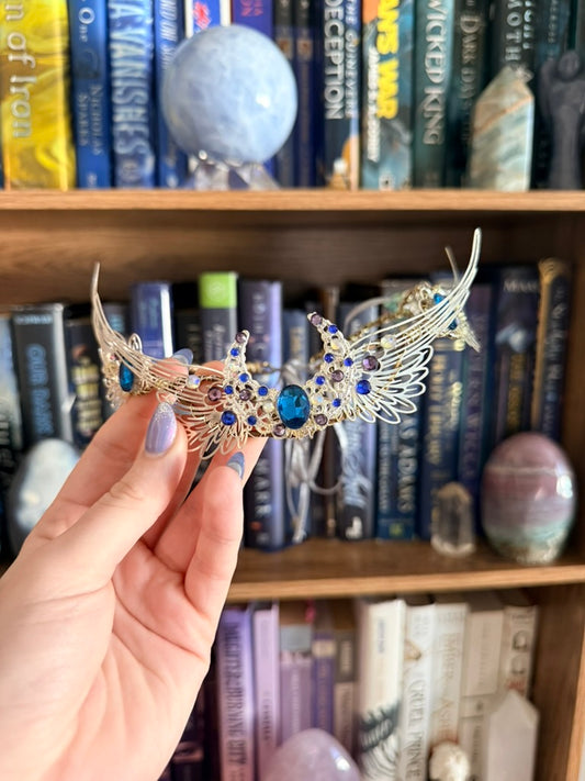 Silver + Blue Angel Wing Circlet Tiara (Large)