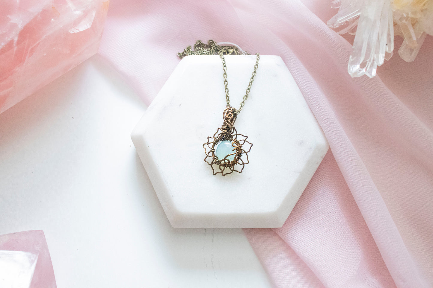 Florae Mini Blue Chalcedony Flower Pendant