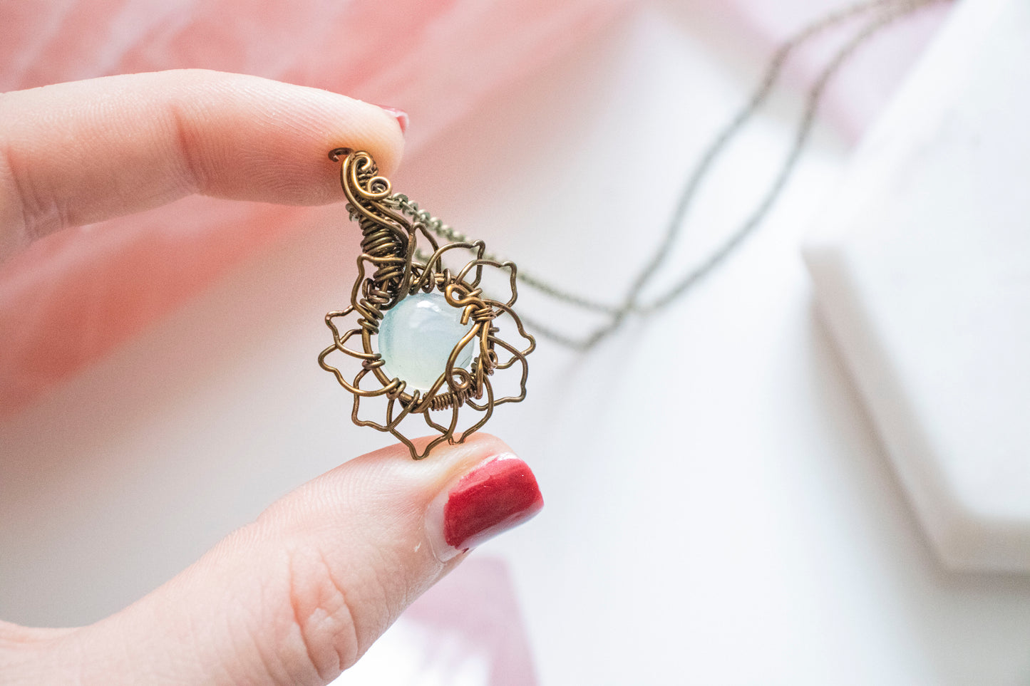 Florae Mini Blue Chalcedony Flower Pendant