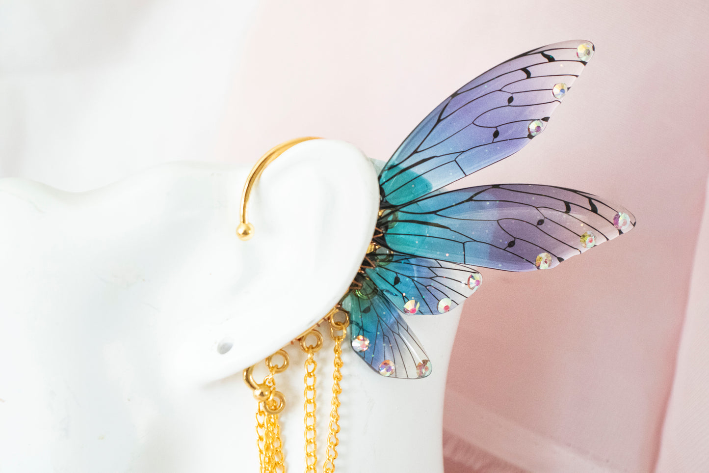 Gold + Blue Sword Fairy Wing Ear Cuffs