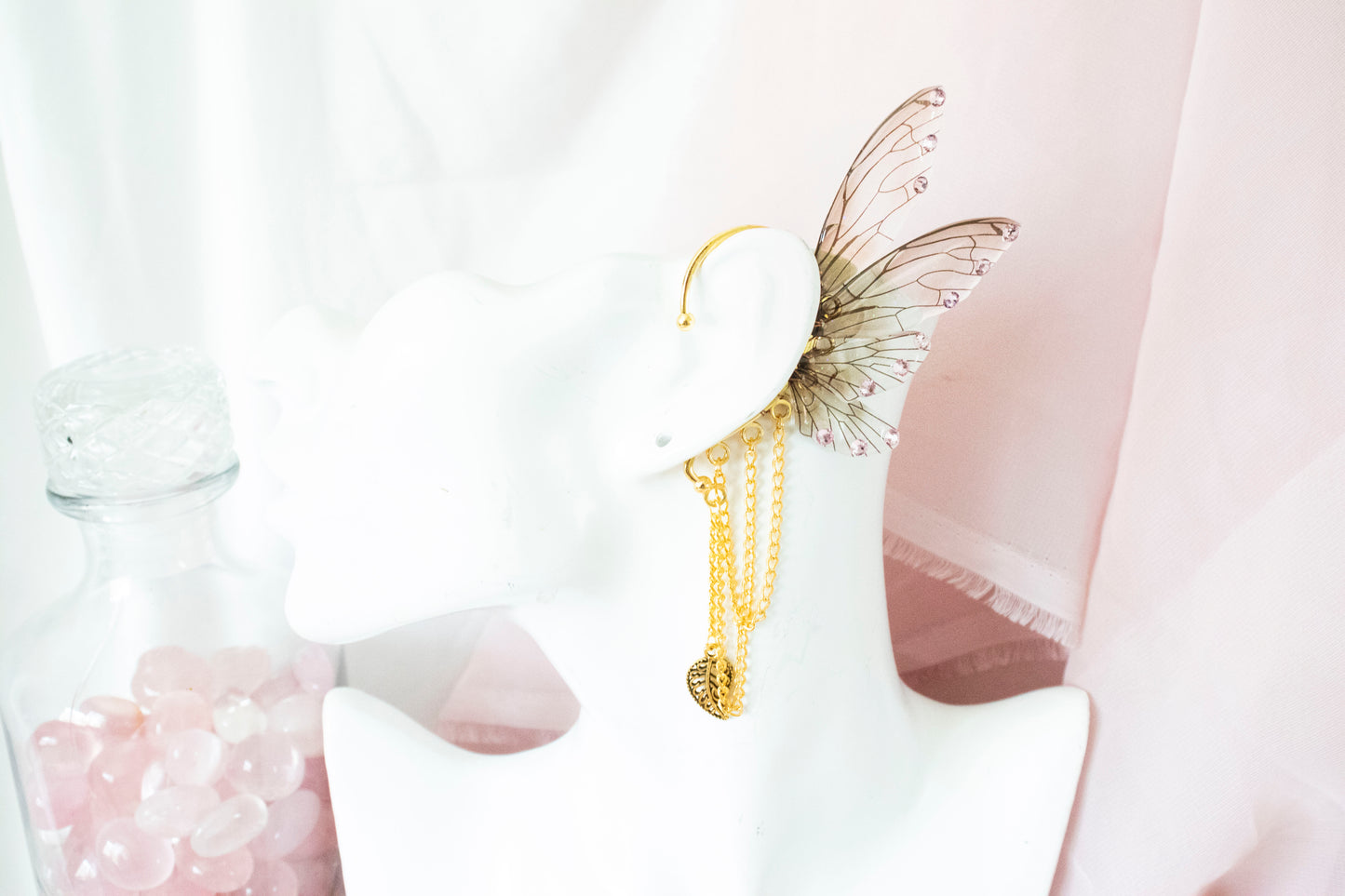 Gold + Brown Leaf Fairy Wing Ear Cuffs