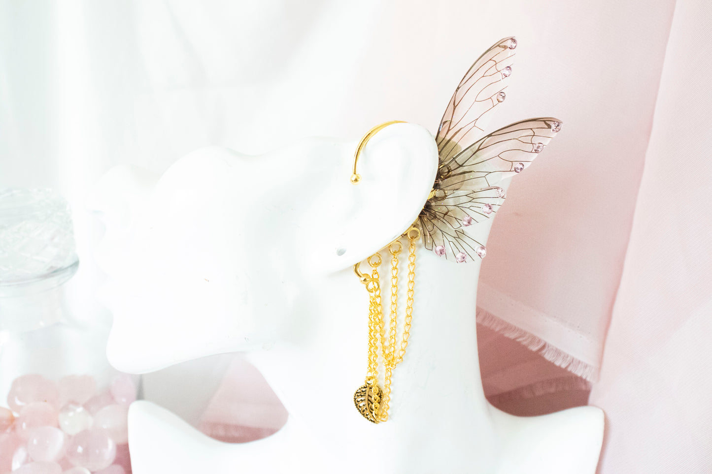 Gold + Brown Leaf Fairy Wing Ear Cuffs