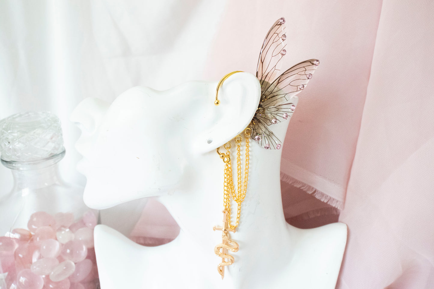 Gold + Brown Snake Fairy Wing Ear Cuffs