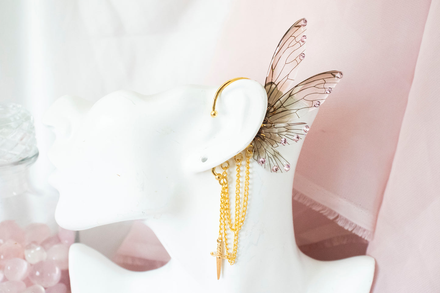 Gold + Brown Dagger Fairy Wing Ear Cuffs