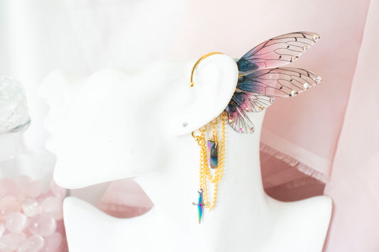 Gold + Pink Dagger + Crystal Fairy Wing Ear Cuffs