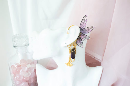 Gold + Purple Bee + Crystal Fairy Wing Ear Cuffs