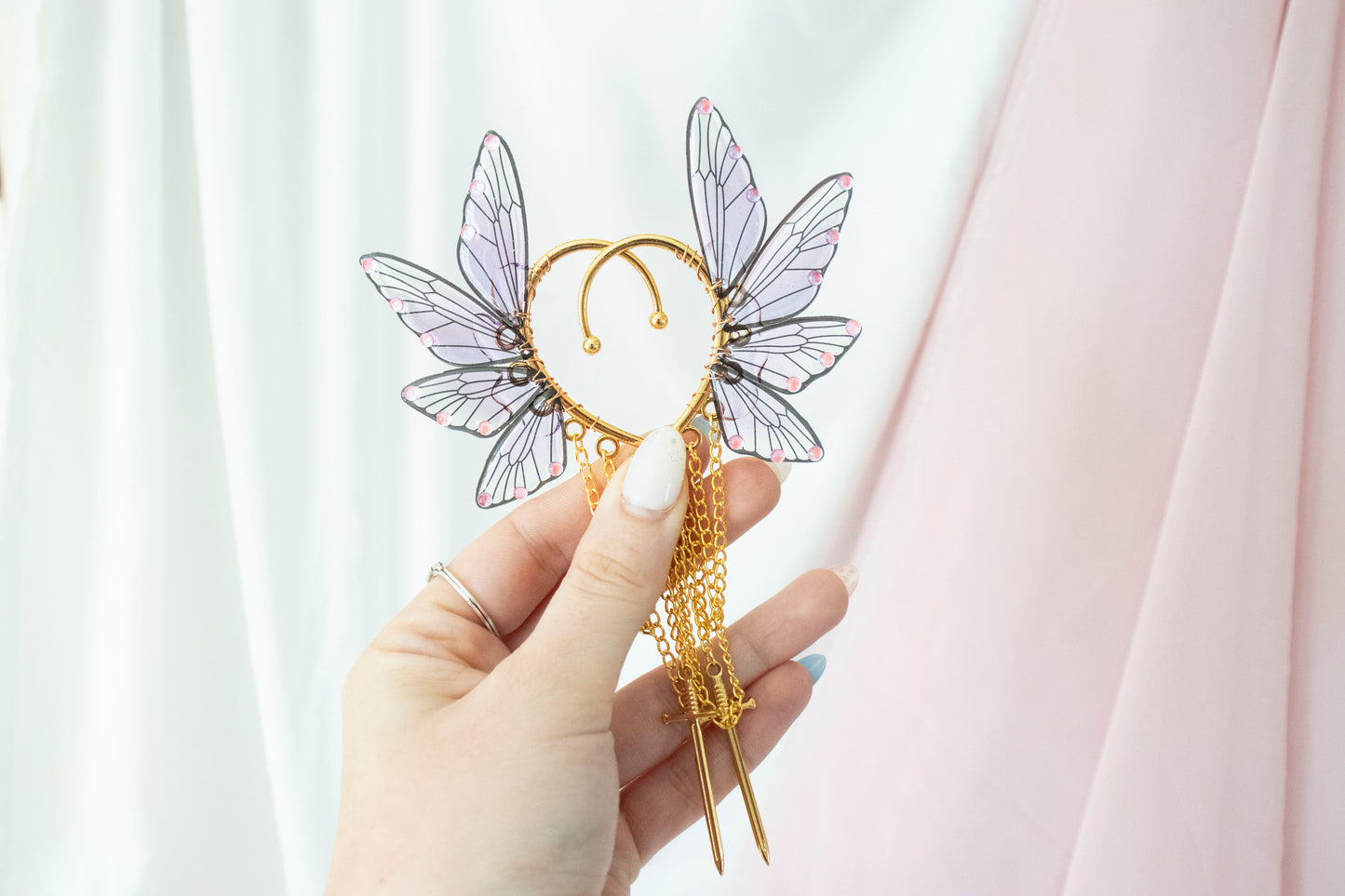Gold + Purple Sword Fairy Wing Ear Cuffs