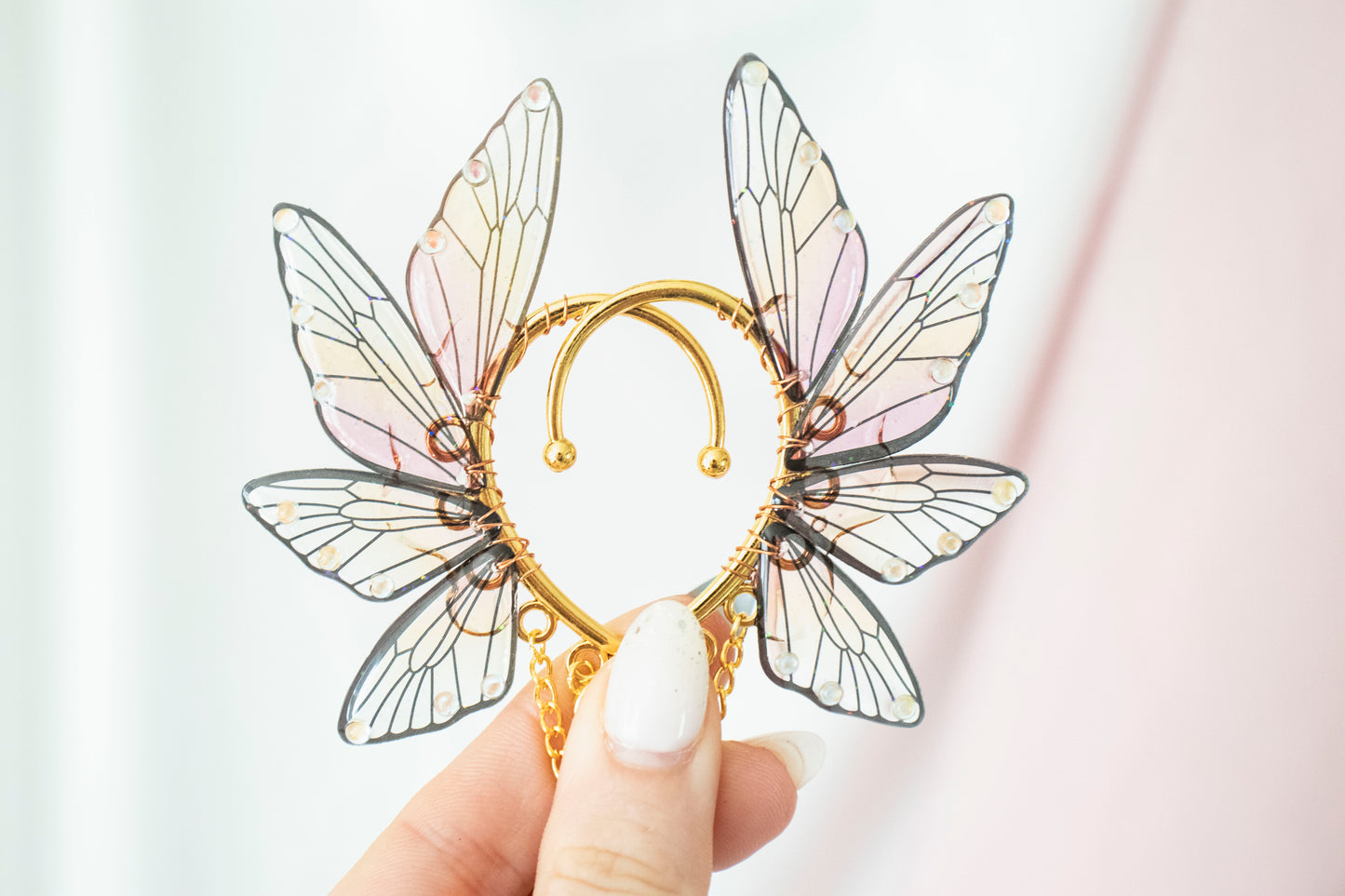 Gold + Sunset Moon + Crystal Fairy Wing Ear Cuffs