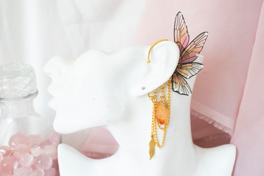 Gold + Sunset Feather + Crystal Fairy Wing Ear Cuffs