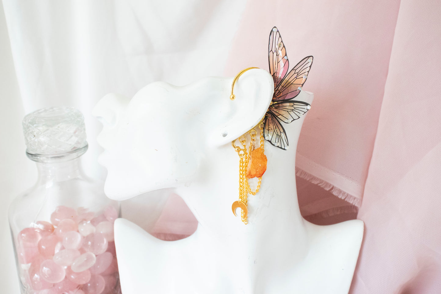 Gold + Sunset Moon + Crystal Fairy Wing Ear Cuffs