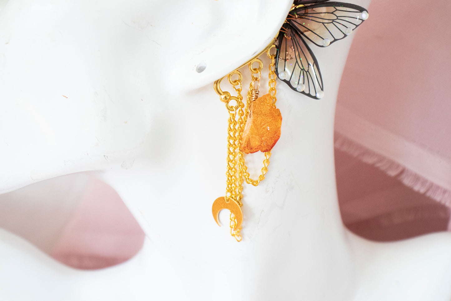 Gold + Sunset Moon + Crystal Fairy Wing Ear Cuffs