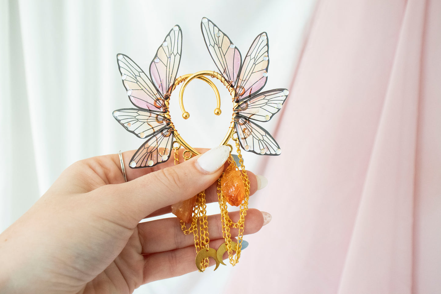 Gold + Sunset Moon + Crystal Fairy Wing Ear Cuffs