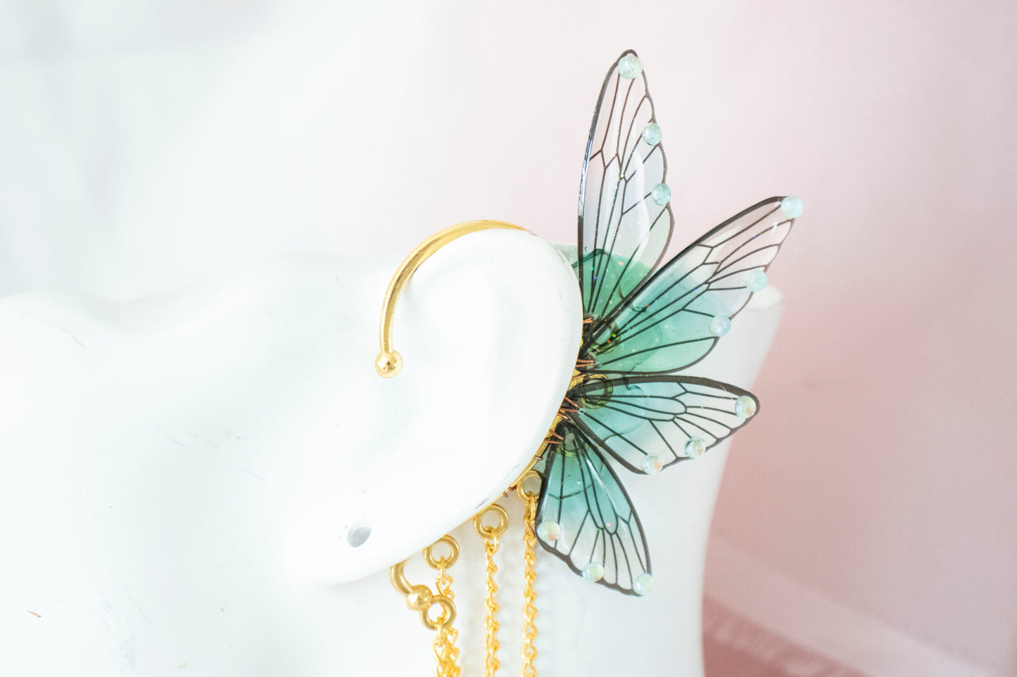 Gold + Teal Sword Fairy Wing Ear Cuffs