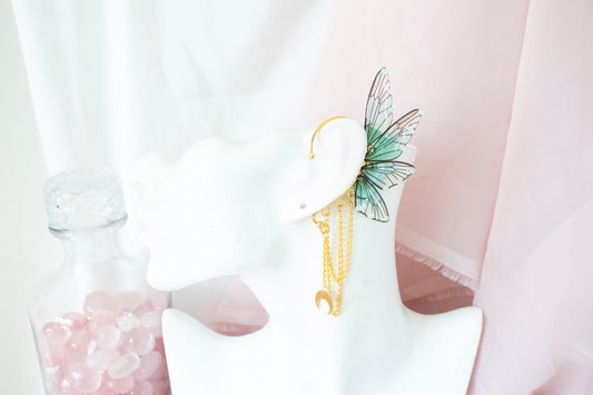 Gold + Teal Moon Fairy Wing Ear Cuffs